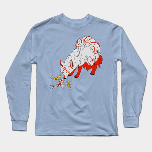 Kitsune and Koi Long Sleeve T-Shirt by ZackLoupArt